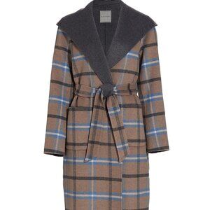 Elie Tahari Women's Wallace Plaid Wrap Coat – Cathedral Grey (NWT, Size L)